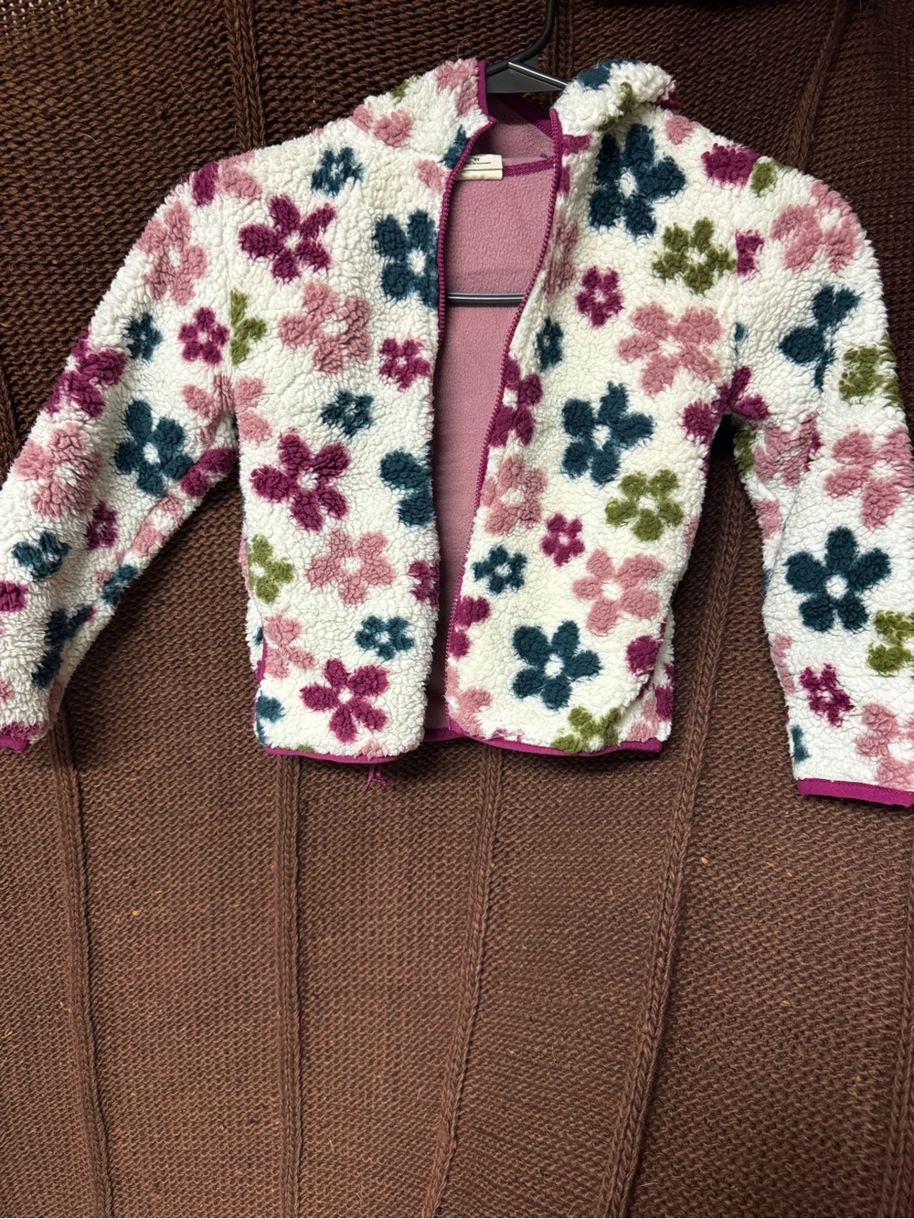 Cabela's White Sherpa Floral Jacket with Pink, Green & Blue Flowers